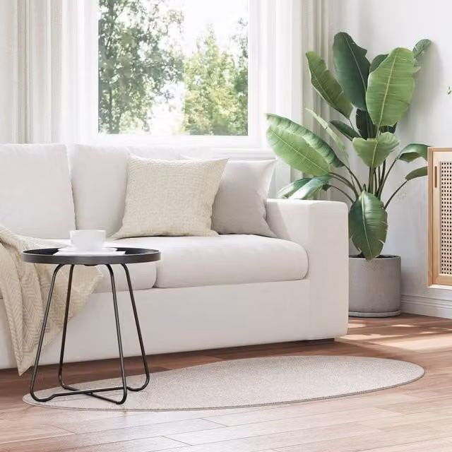 Berkfield Home Oval Sand and Beige Polyester Non-Slip Area Rug, W: 80 cm x L: 150 cm – 1