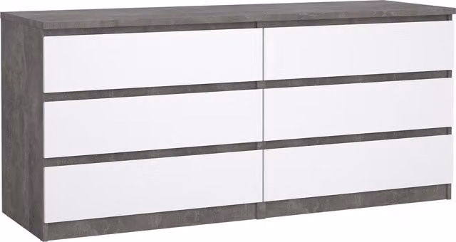 Furniture To Go Naia Modern Wide Chest of 6 Drawers in Grey