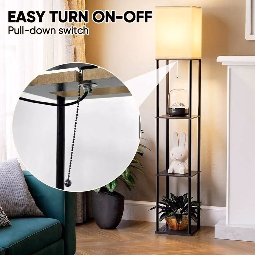 FORGEVIO Standard Floor Lamp with Wooden Shelf Storage in Black – 2