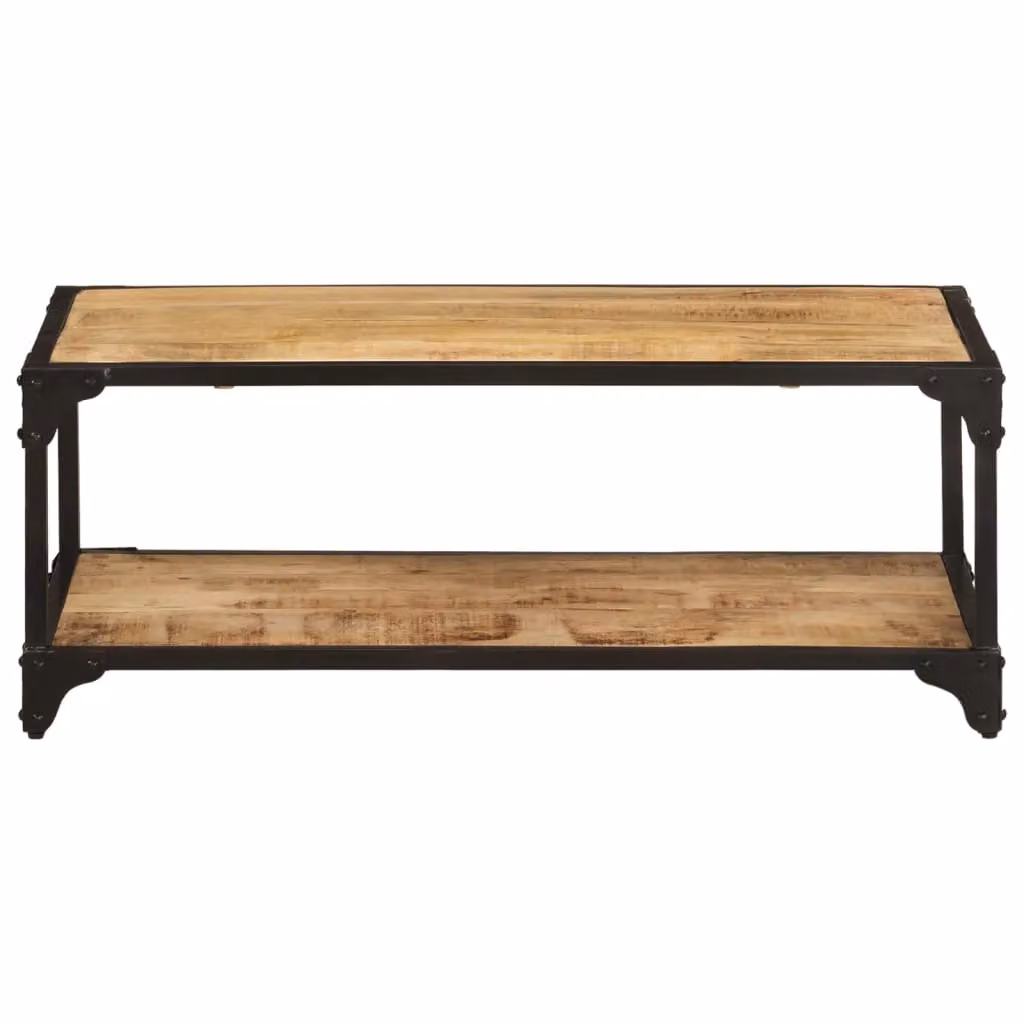 Berkfield Home Brown Solid Rough Mango Wood Coffee Table W: 90 cm, D: 45 cm, H: 35 cm – 2