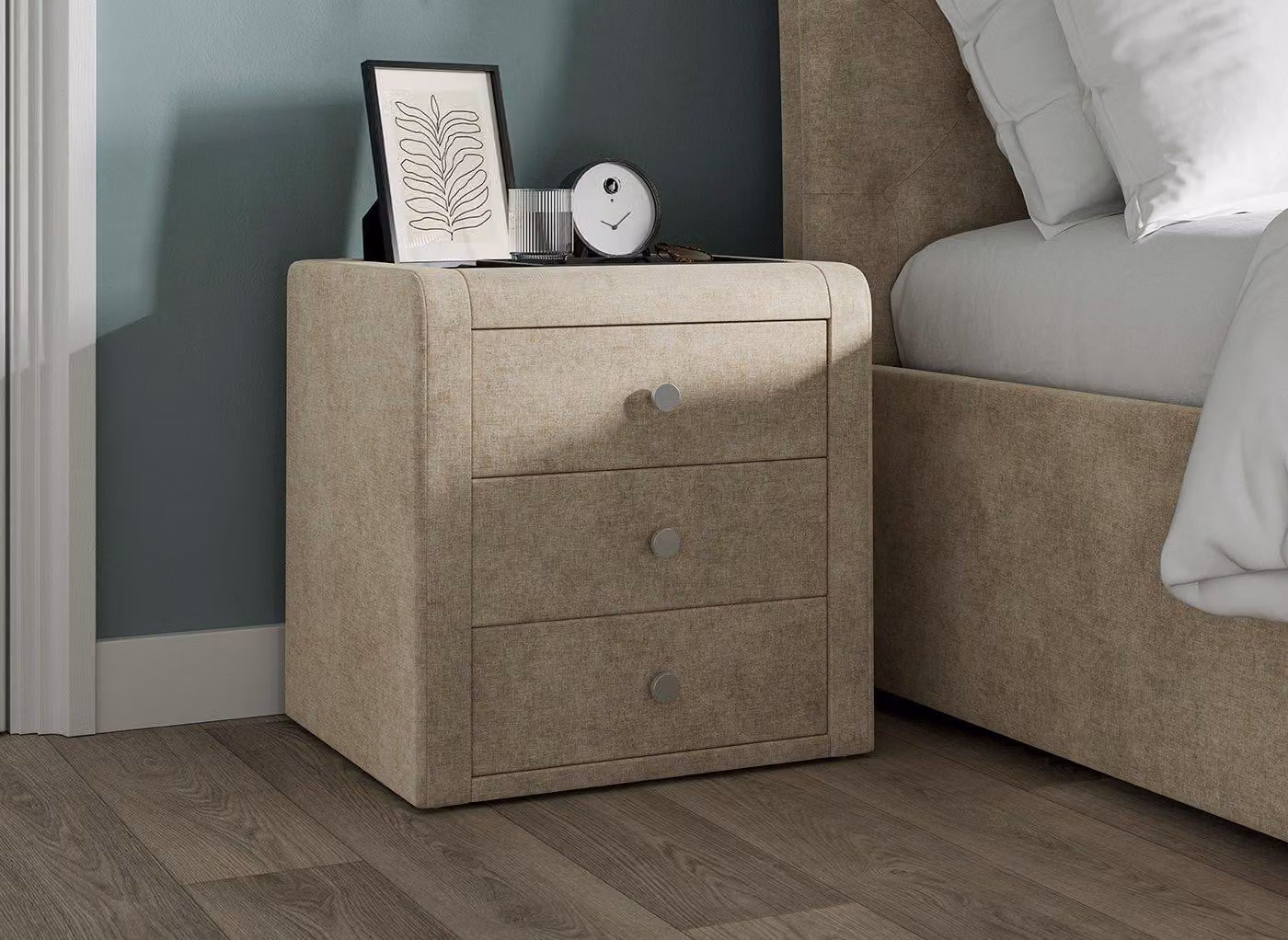 Dreams Paris Upholstered Bedside Table in Grey and Beige