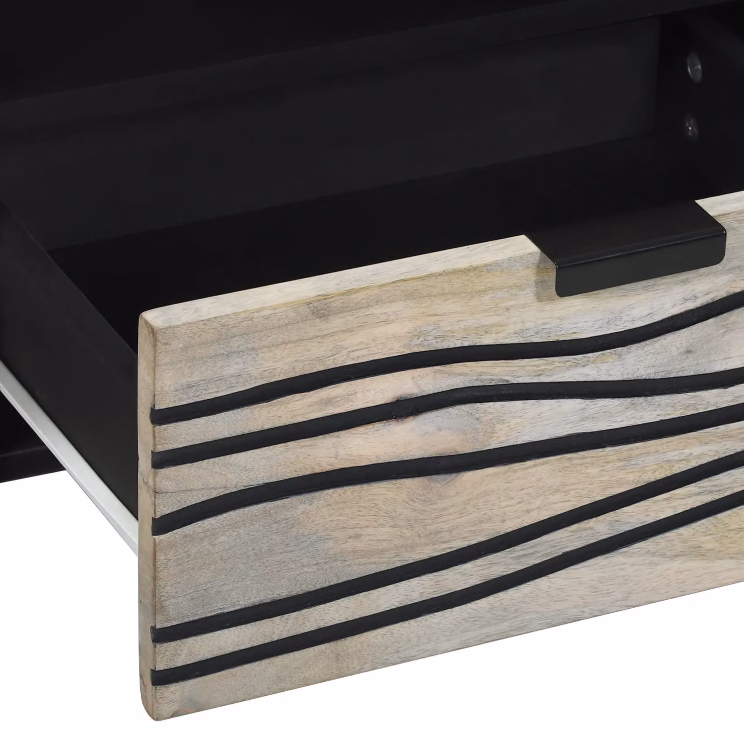 Berkfield Home Media Storage Cabinet with Drawer, Shelf and Door in White and Black Mango Wood – 5