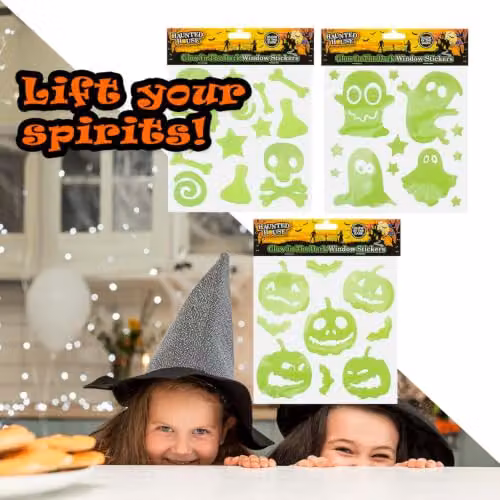 VFM e-Store Halloween Glow in the Dark Gel Stickers, 3 Pack of Ghosts, Bones and Pumpkins in Green – 5