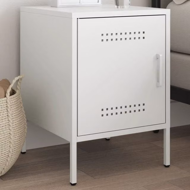 Berkfield Home White Metal Bedside Cabinet W/D/H: 36 x 39 x 50.5 cm