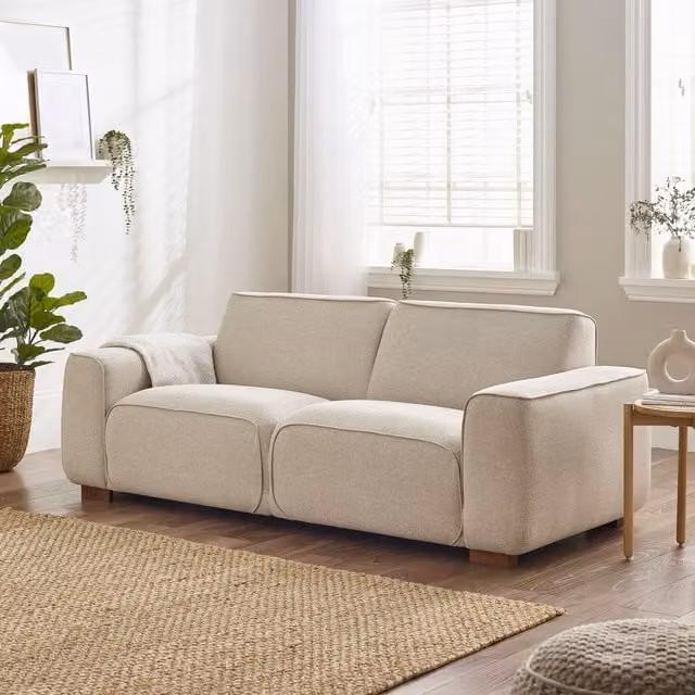 FurnitureboxUK Petra 3 Seat Modern Fabric Sofa in Beige