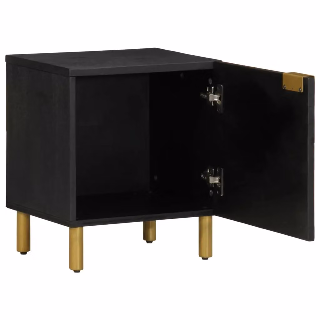 Berkfield Home Black Solid Mango Wood Bedside Cabinet W/D/H: 40 x 33 x 46 cm – 2