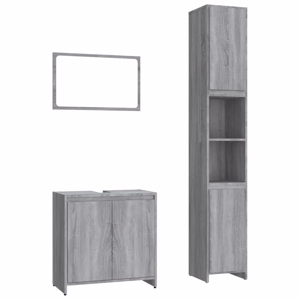 Berkfield Home 3 Piece Modern Grey Bathroom Furniture Set with Mirror Cabinet and Vanity Unit – 2