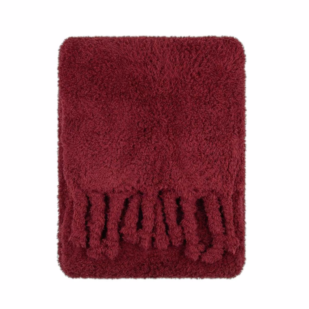 Furn Harlan Borg Red Sherpa Fleece Throw with Fringes, W: 140 cm, D: 180 cm – 2
