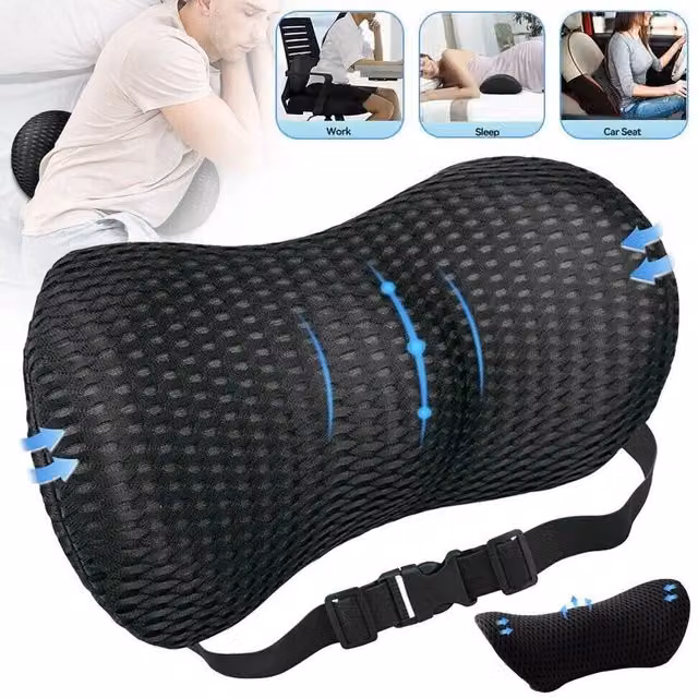 EONLION Black Memory Foam Lumbar Support Wedge Pillow with Removable Breathable Cover for Adults