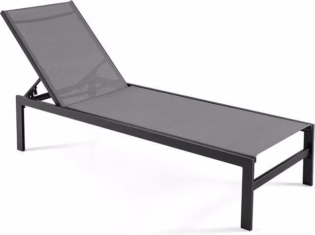 COSTWAY Grey Patio Recliner Chaise Lounge Chair with Adjustable Headrest and Powder Coated Aluminium Frame