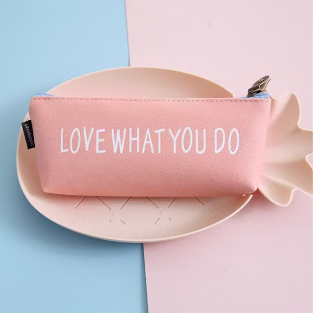 Jaoyeh Trading Ltd Pink Faux Leather Zip Flat Pouch Pencil Case