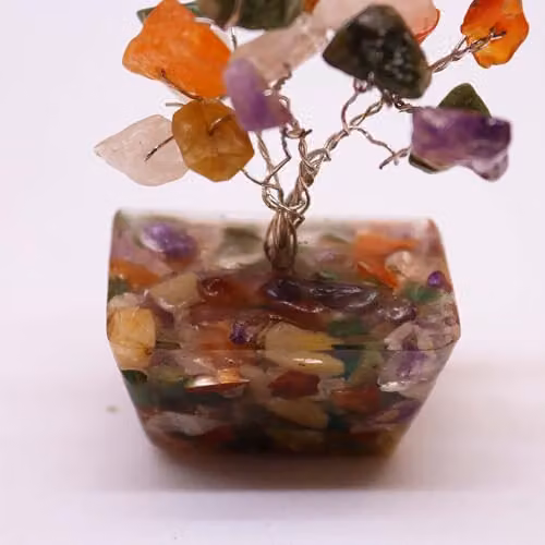 Thunder Tribes KDMD Mini Crystal Energy Tree with 15 Multicolour Gemstones and Wood Base – 2