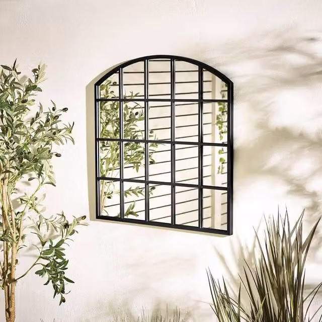 FurnitureboxUK Hinton Medium Arched Window Garden Mirror in Black and Gold, W/H: 70 x 70 cm – 1