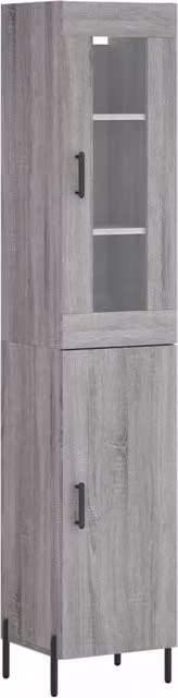 Berkfield Home Grey Sonoma Highboard with Glass Doors and Internal Shelves, W/D/H: 34.5 x 34.5 x 180 cm – 1