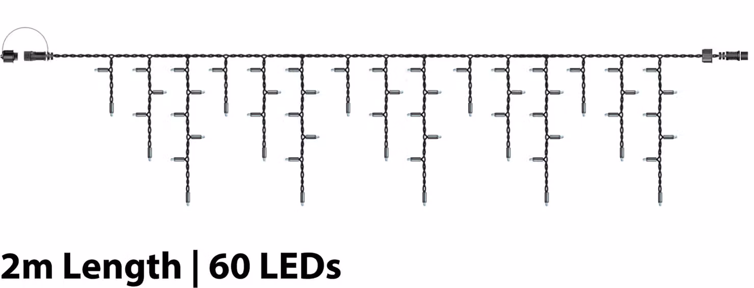 Xmas Haus Connectable LED Icicle Drop Christmas Lights in Cool White with Black Cable – 2
