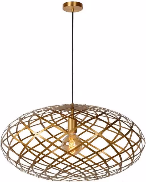 Lucide Wolfram Modern Oval Pendant Light in Gold and Black, Height Adjustable, 65 cm