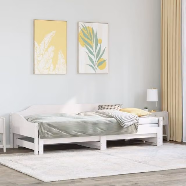 Berkfield Home White Solid Wood Daybed with Trundle, W/D/H: 90 x 200 cm – 1
