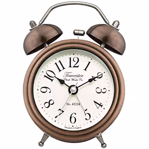 Acctim Pembridge Double Bell Analog Tabletop Alarm Clock in Antique Brass