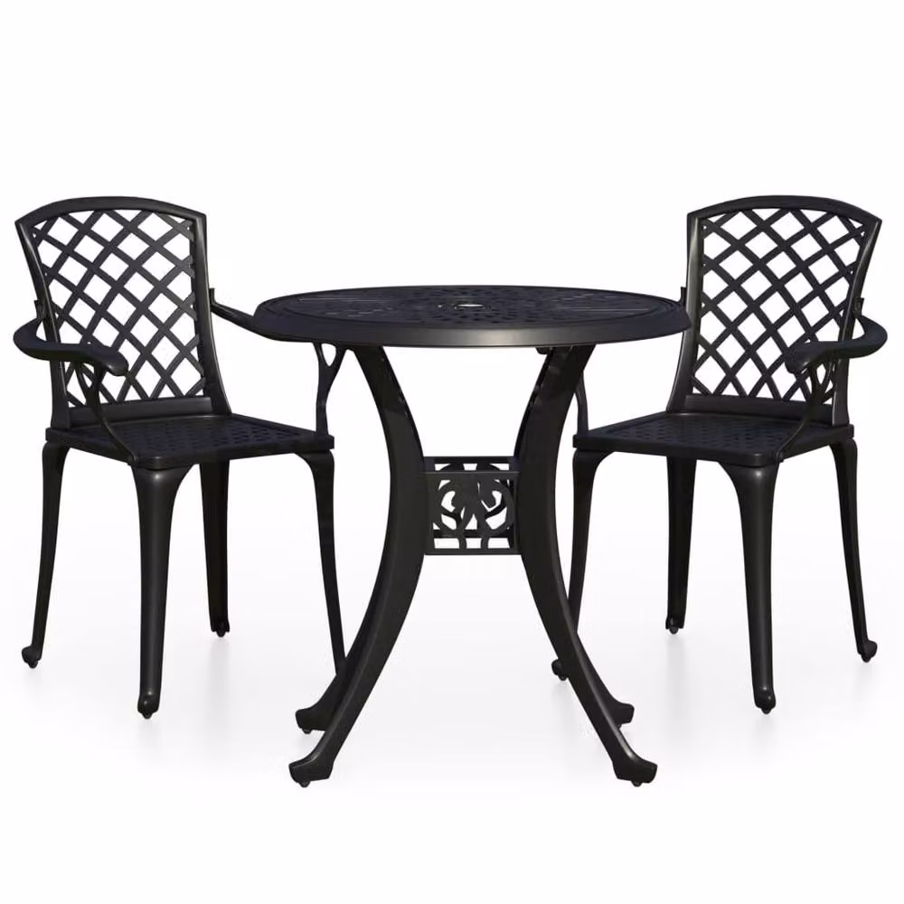 Berkfield Home Beautiful 3 Piece Bistro Set in Matt Black Powder Coated Aluminium – 2