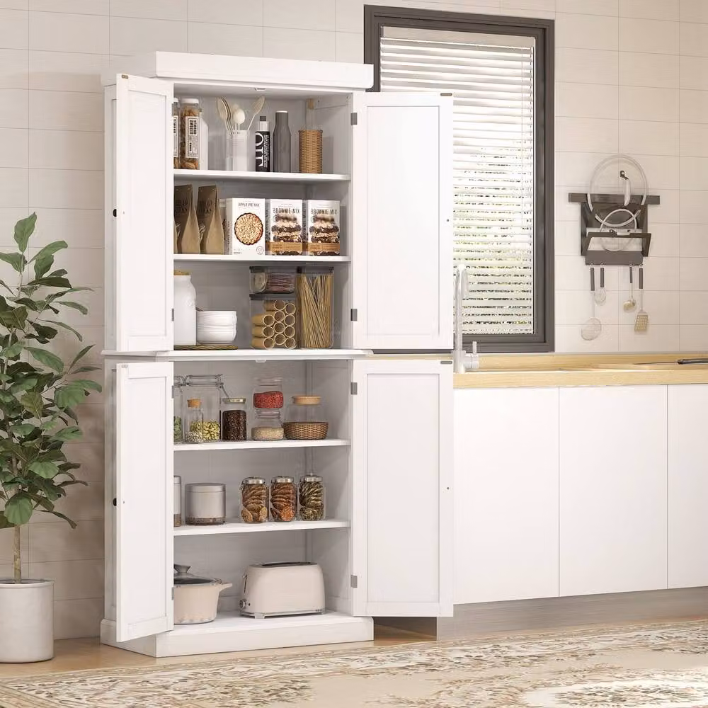 ERGOVEXA Modern Freestanding Tall Kitchen Cupboard with 4 Hinged Doors, White – 2