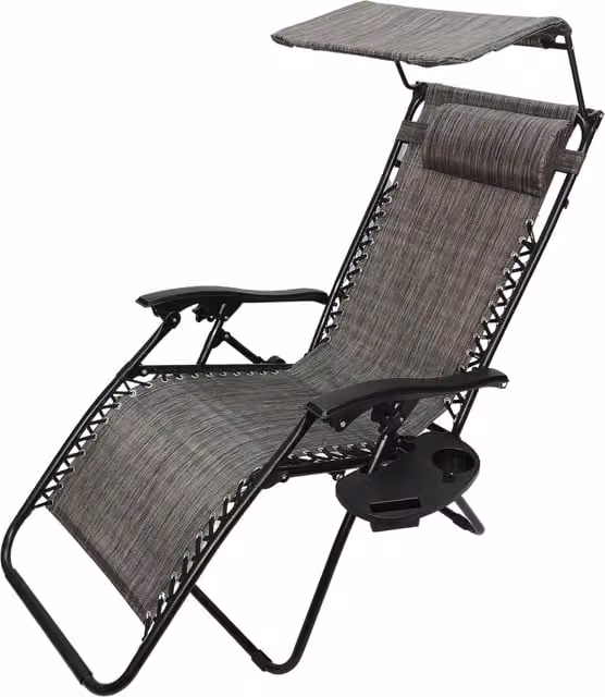 Samuel Alexander Multi-Position Glide Relaxer Chair Sun Lounger with Sun Canopy, Adjustable Headrest and Cup Holders, Black and Grey