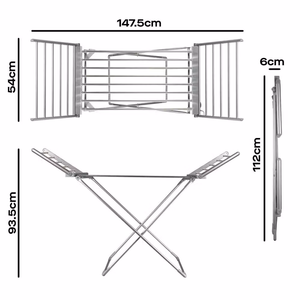 Daewoo 230W Heated Clothes Airer with Wings and Cover, Silver – 3