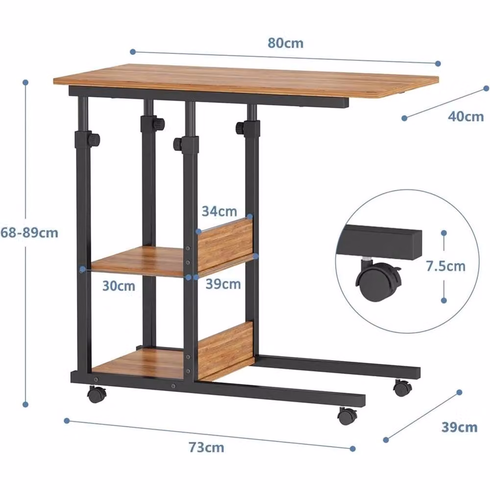 FORGEVIO Walnut Adjustable Mobile Rolling Laptop Stand in Brown – 2