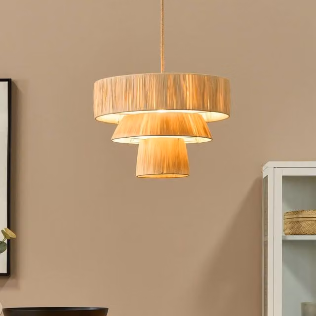 Wyld and Coco Japandi Pendant Lamp in Beige with Paper Shade and Hemp Cord – 1