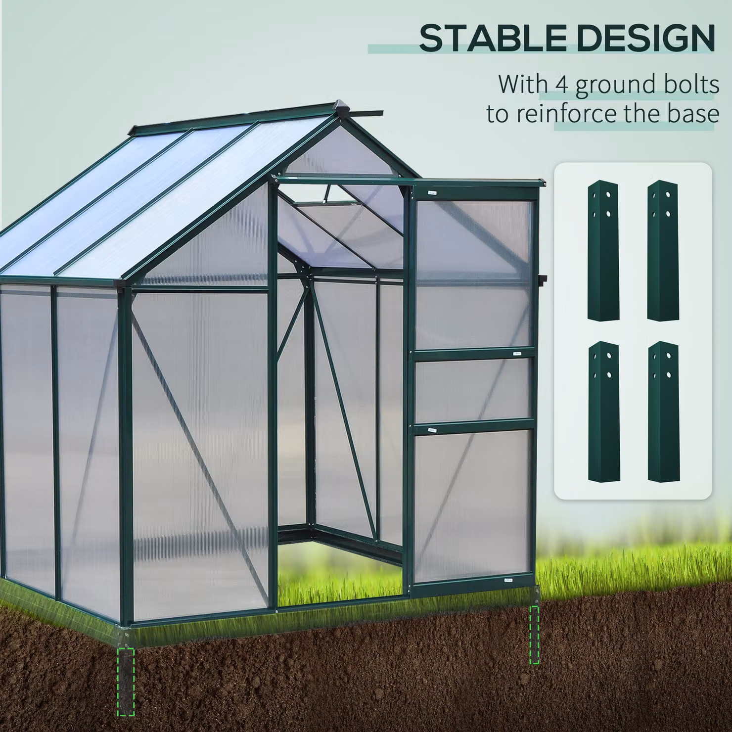 Outsunny Large Walk-In Polycarbonate Garden Greenhouse with Aluminium Frame and Galvanised Steel Base, W/D/H: 182.88 x 192.0 x 201.0 cm – 6
