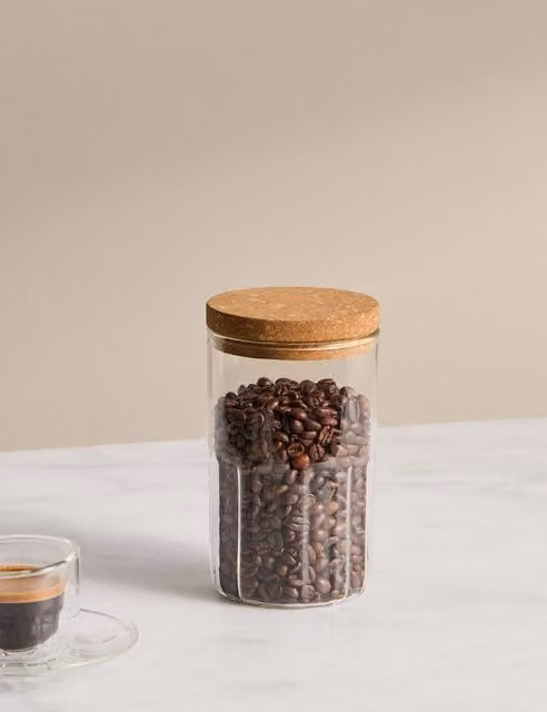 M&S x Kelly Hoppen Small Airtight Glass Storage Jar with Wood Lid, Transparent