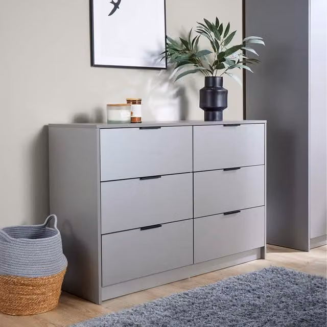 Home Source Phoenix Wide 6 Drawer Storage Chest in Grey and Oak
