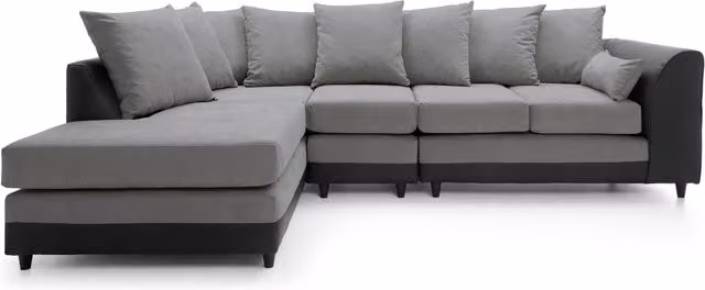 Abakus Direct Dylan Large L-Shape Corner Sofa in Grey Fabric with Left-Hand Facing Seating and Scatter Cushions
