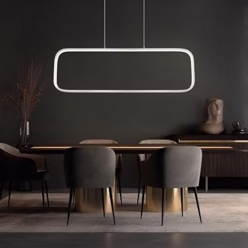 Globo Lighting Modern Rectangular Silver LED Pendant Lamp with Opal Frame, Warm White 3000K, L 80 x W 10 x H 120 cm – 3