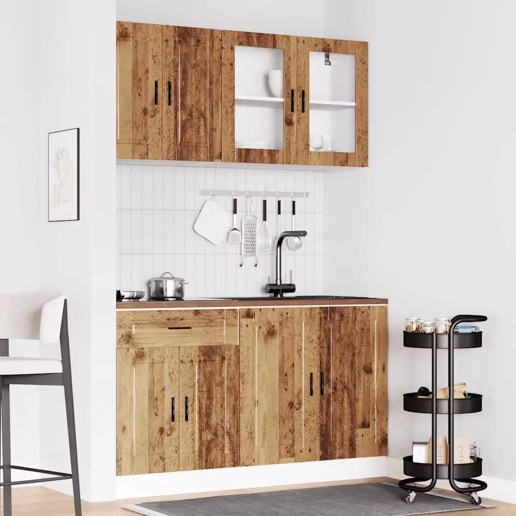 Berkfield Home Kalmar 4 Piece Kitchen Cabinet Set in Brown Old Wood Finish – 2