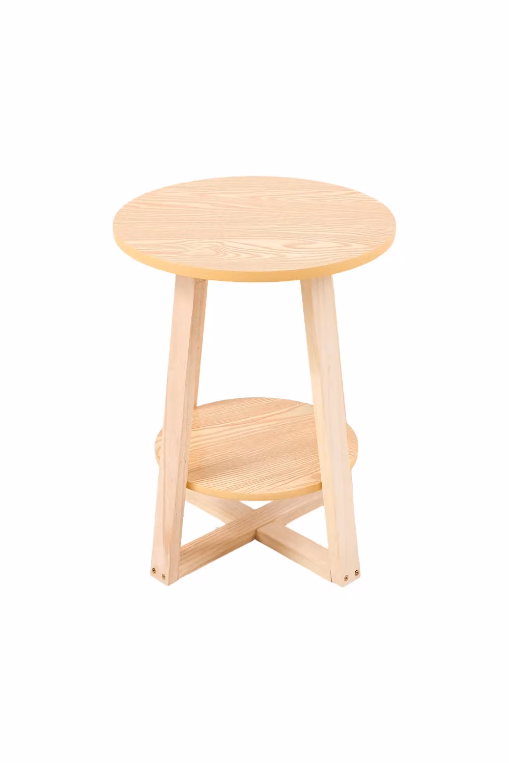 Living and Home 2-Tier Round Rubberwood Coffee and Side Table in Natural Sand, W/D/H: 50 x 50 x 50 cm – 2