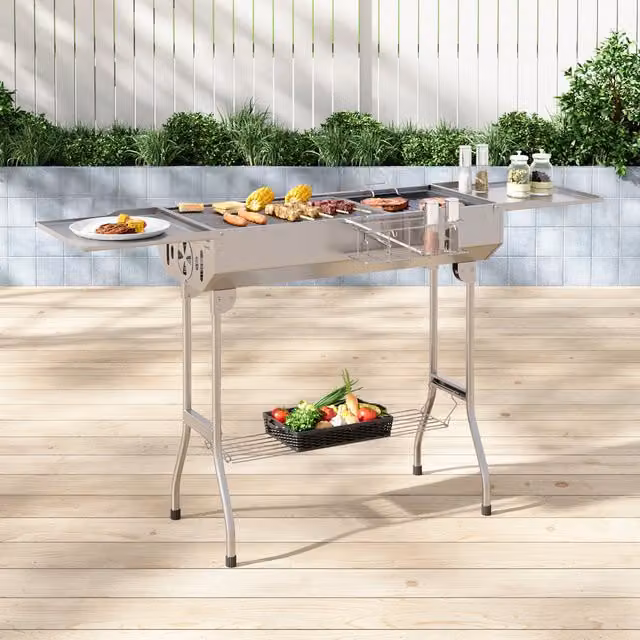 Darphe Outdoor Folding Charcoal Barbecue Grill - Silver