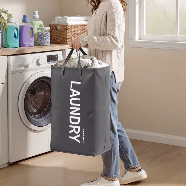 Songmics Collapsible Fabric Laundry Hamper with Handles, Grey