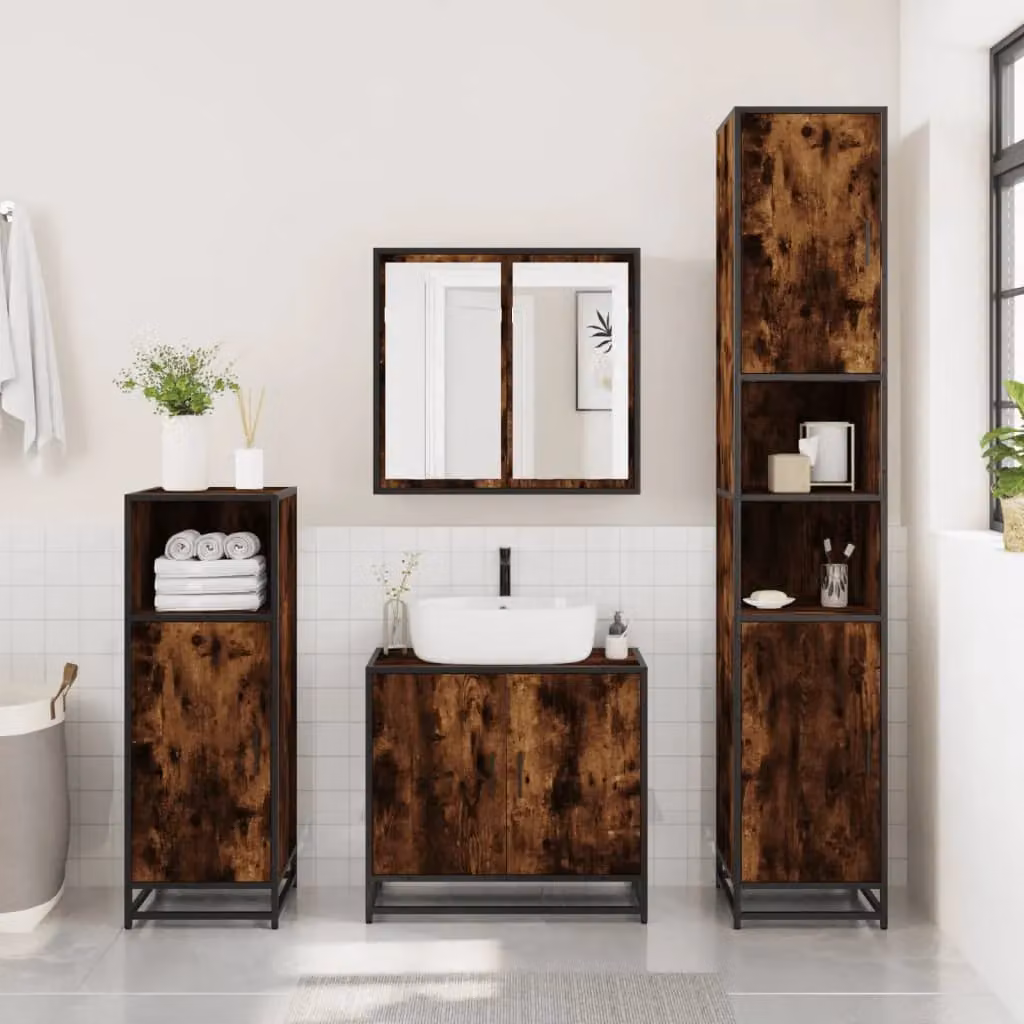 Berkfield Home Smoked Oak Bathroom Cabinet, Brown Industrial Wall Mounted Unit with Hinged Doors and Internal Shelves, W: 35 cm, D: 37.5 cm, H: 188.5 cm – 2