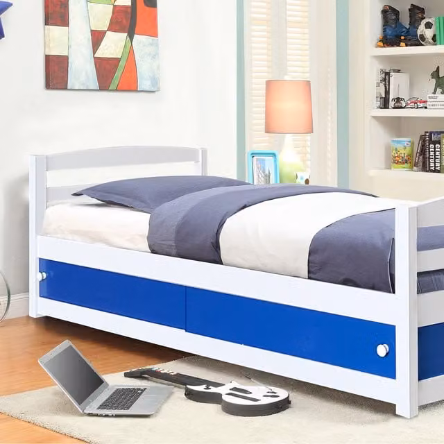 Comfy Living Single Wooden Storage Bed with Drawers, Lacquered Pine, Blue, W/D/H: 100 x 200 cm