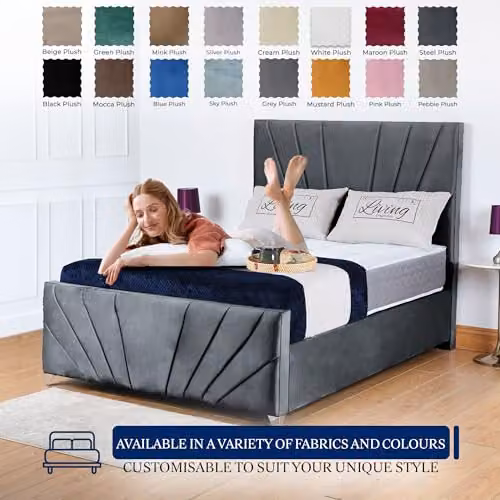 Living Comfort Bedz Sunrise King Size Bed with Plush Velvet Upholstered Headboard and Footboard and Black Board Base W/D/H: 180 x 200 cm – 5