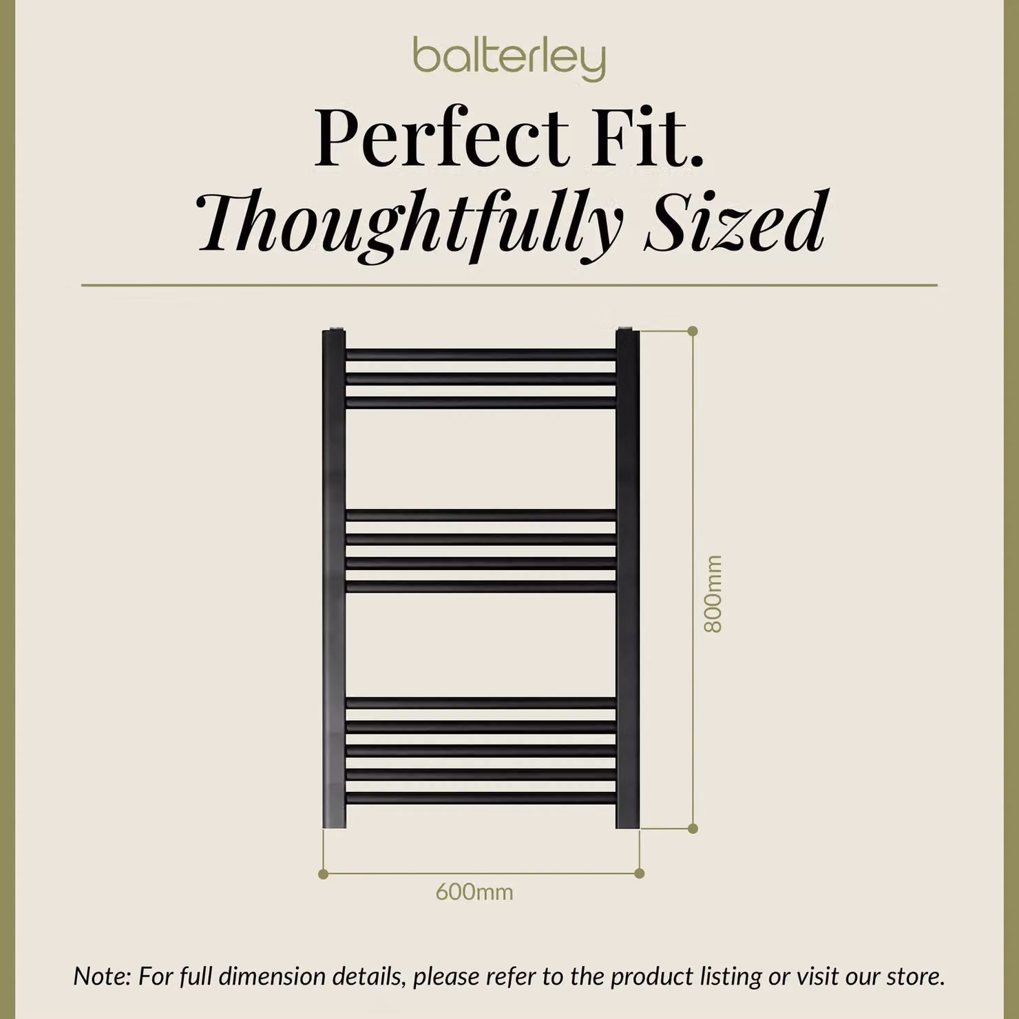 Balterley Straight Heated Towel Rail Radiator, Matt Black, W/H: 60 x 80 cm – 4