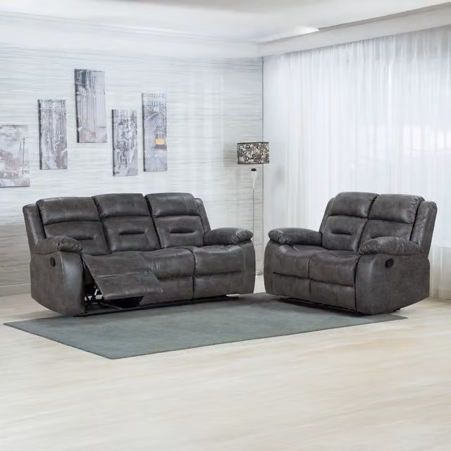 Furnishings For Less UK Monty Grey Fabric Manual Reclining 3 and 2 Seater Sofa Suite – 1