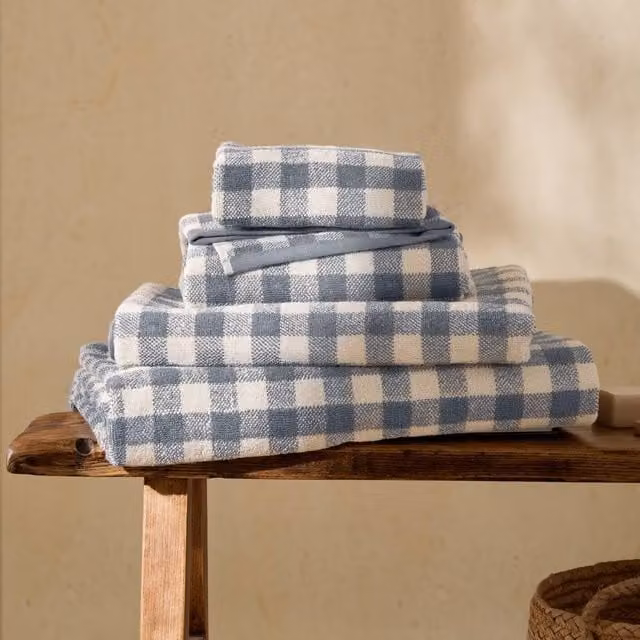 Yard Barton Fluffy Blue Gingham Check 100% Cotton Towel for Adults – 1