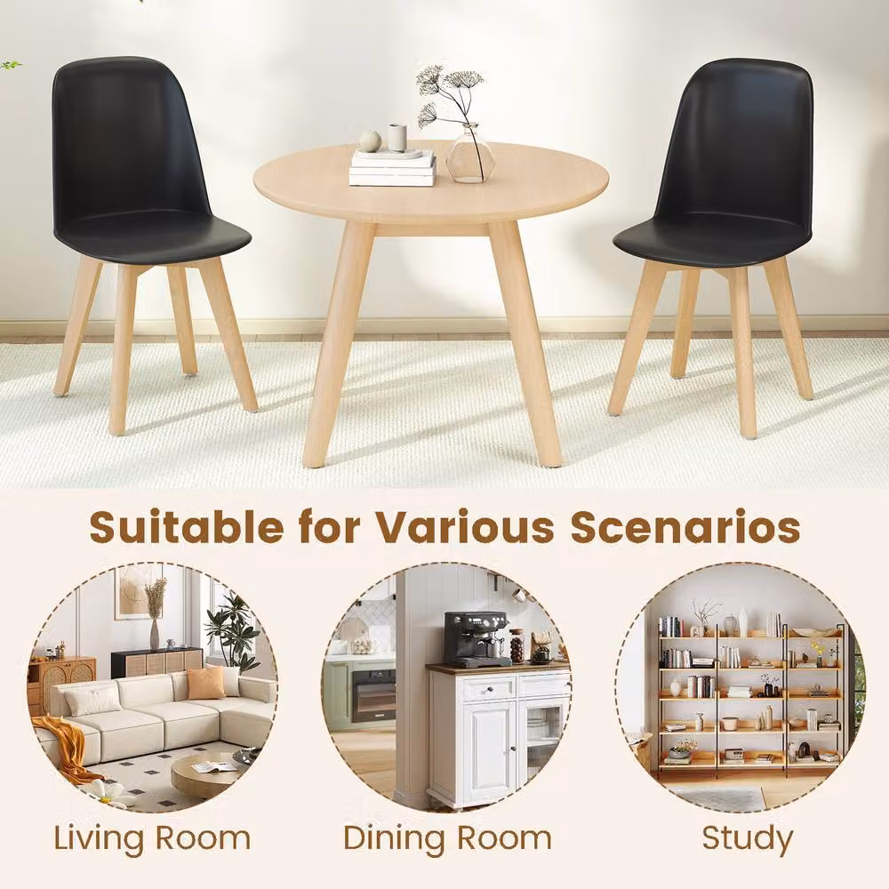 Costway Set of 2 Modern Armless Dining Chairs in Black Synthetic Leather with Beech Wood Legs – 5