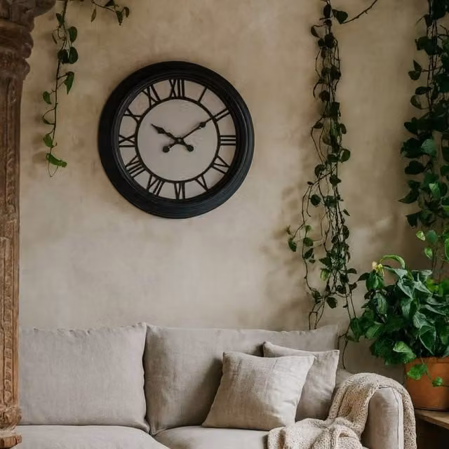 Wyld Haus Black Metal Industrial Round Quartz Wall Clock with Glass Cover