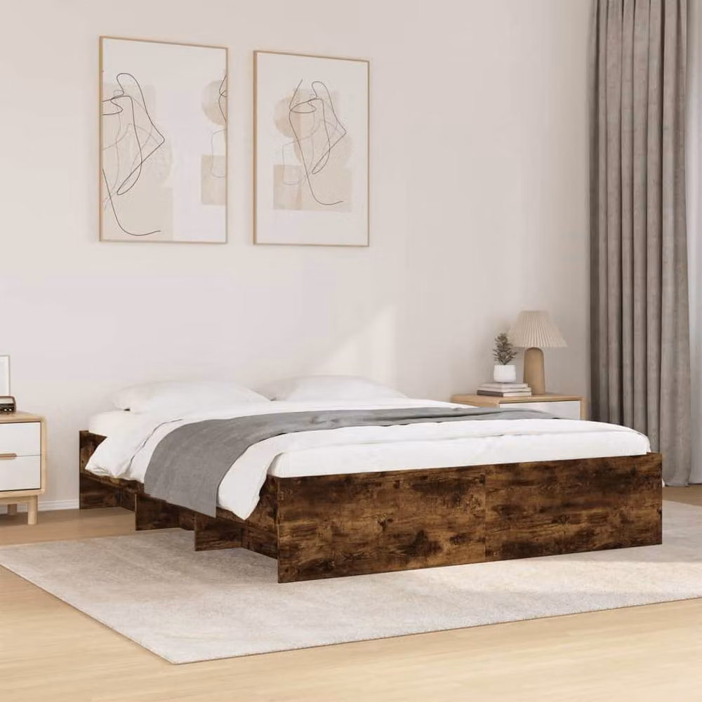 Berkfield Home Durable Bed Frame in Smoked Oak Brown, W/D/H: 160 x 200 x 35 cm – 2