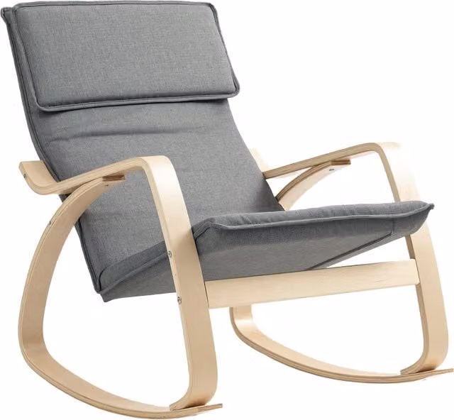 HOMCOM Grey Upholstered Rocking Chair with High Back, Headrest and Armrests