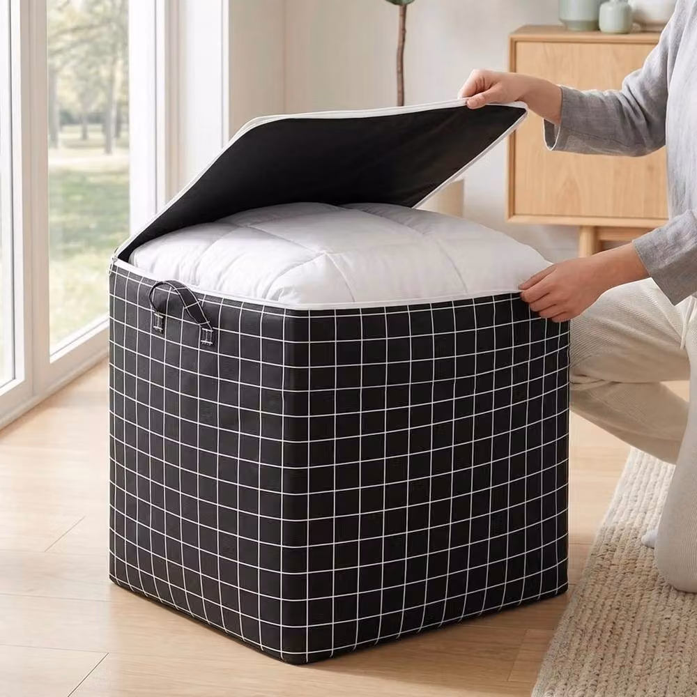 KORVIXA 125L Foldable Storage Bags with Zipper and Handles, Black, W: 43 cm, D: 53 cm, H: 55 cm – 3