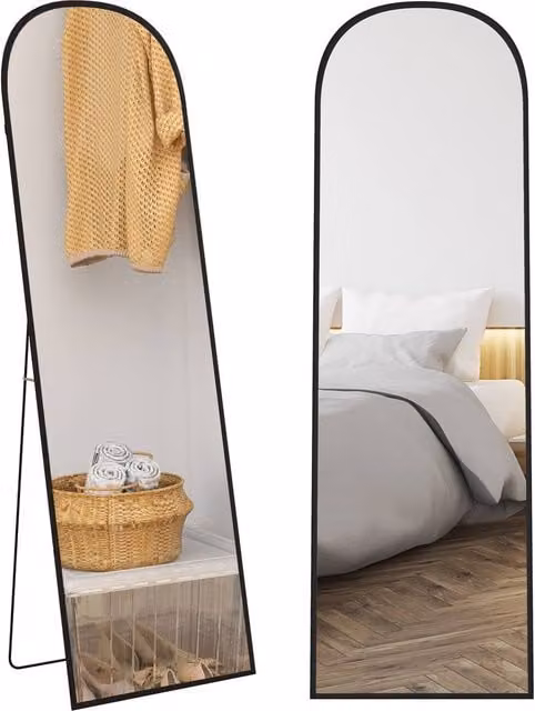 HOMCOM Modern Rectangular Full Length Mirror in Black, Hanging or Leaning Freestanding Floor Mirror – 1