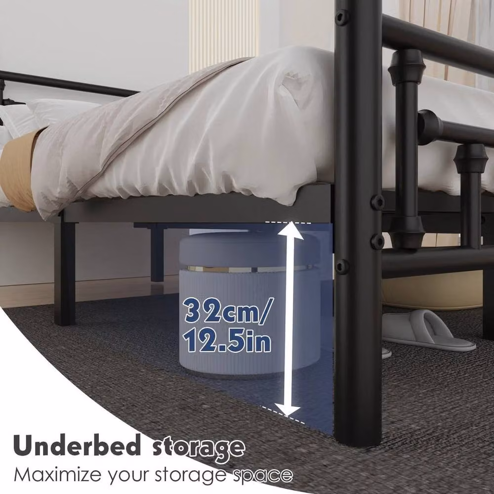 FORGEVIO Heavy Duty Metal Double Bed Frame in Black, 140 x 200 cm – 2